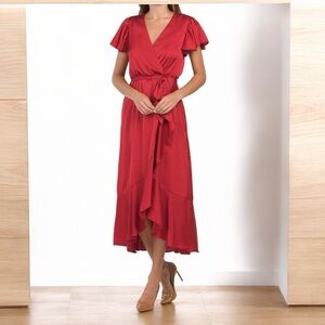 NWT Nicole Miller Red Faux Wrap Dress Size S